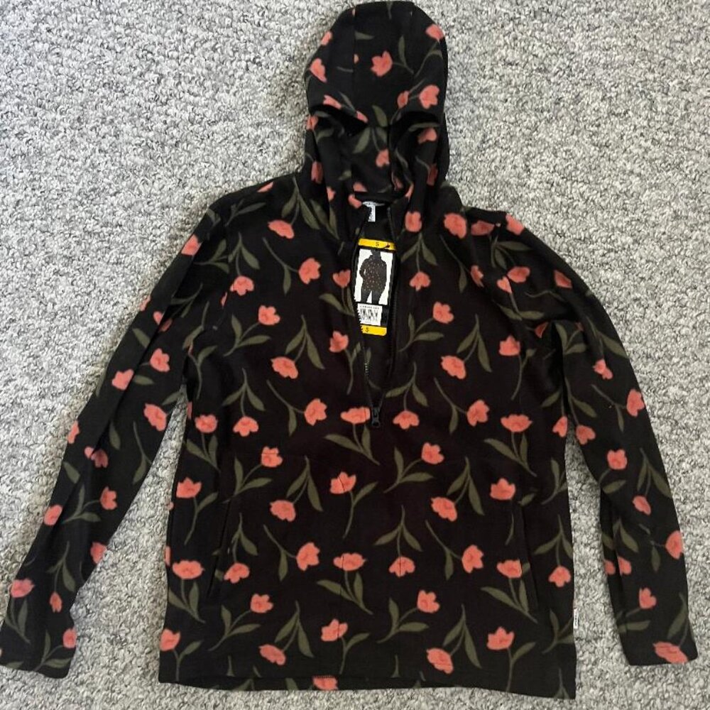 NWT O’Neill Floral Print Half Zip Fleece Hoodie Pullover Soft Warm Women’s Small